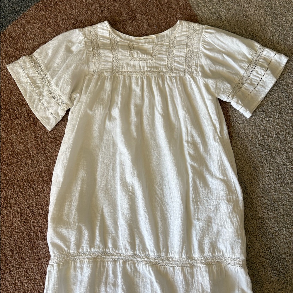 Ellison White Cotton Crochet Lace short Dress with Pockets Lined